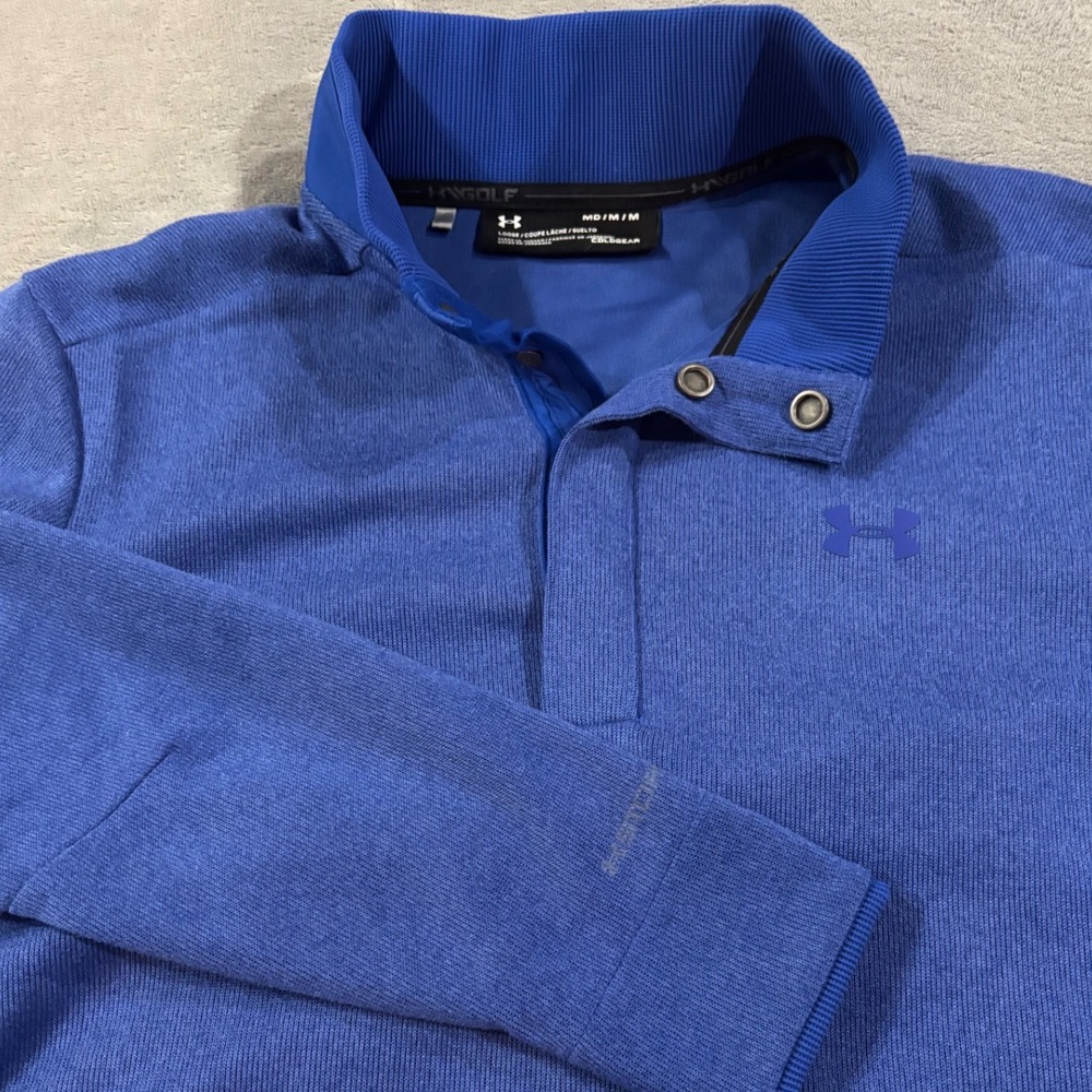 Under Armour Storm ColdGear Golf Pullover Mens Medium Blue Snap Neck Sweatshirt